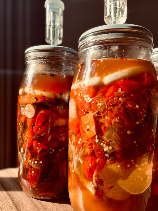 A Jar of Fermenting Habanero Chillis